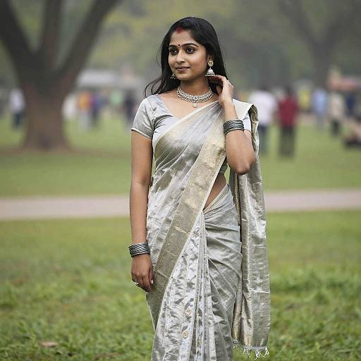 Anusha in Silver Dhoti Saree