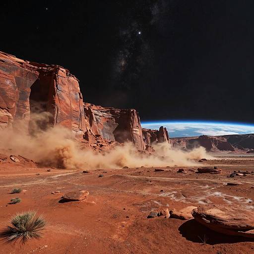 Skyward View of Mars' Crimson Cliffs