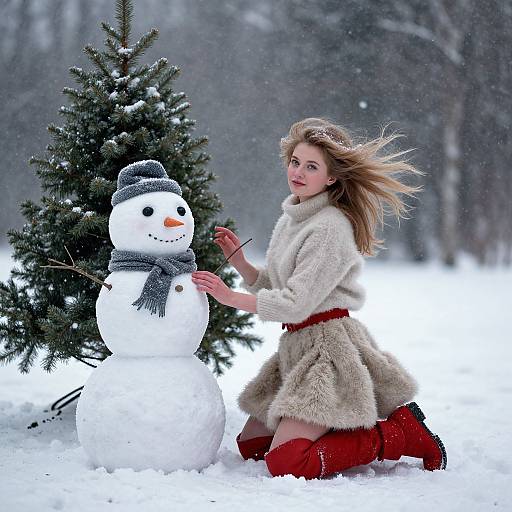 Slavic Woman in Winter Felt Outfit