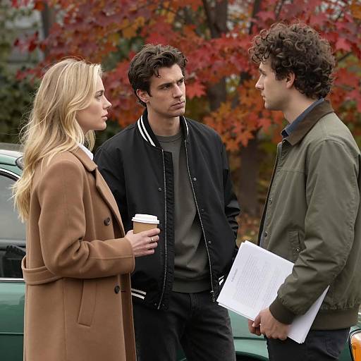 Autumn Gathering by a Green Car
