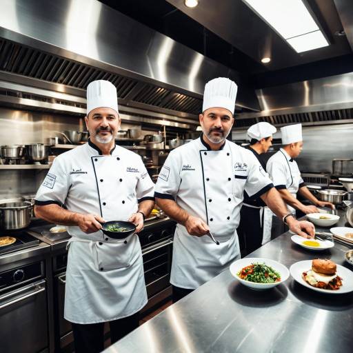 Middle-Aged Chefs Preparing Dishes in Modern Restaurant Kitchen