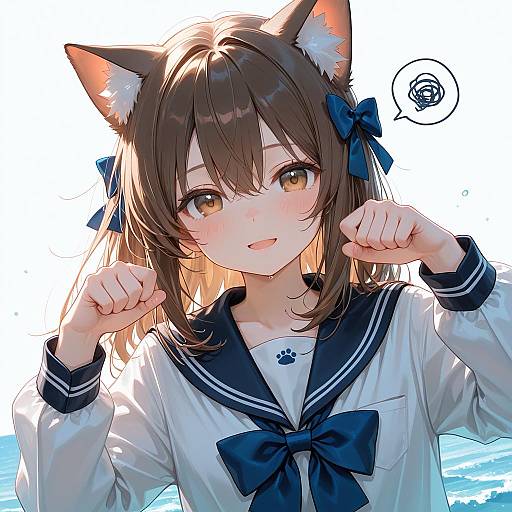 Anime Girl with Cat Ears in Sailor Uniform