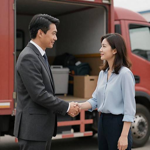 Professional Handshake by a Red Truck