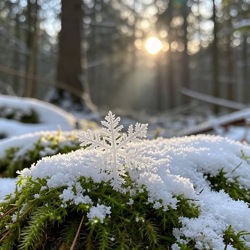 Sunlit Snowflake on Mossy Forest Floor