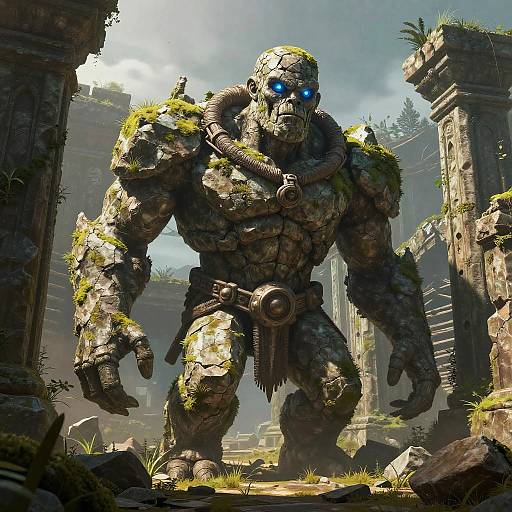 Stone Golem Guardian in Ancient Ruins
