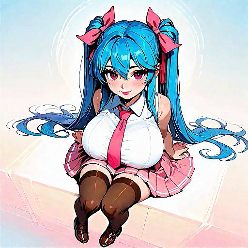 Anime Girl Sitting in Stylish Outfit