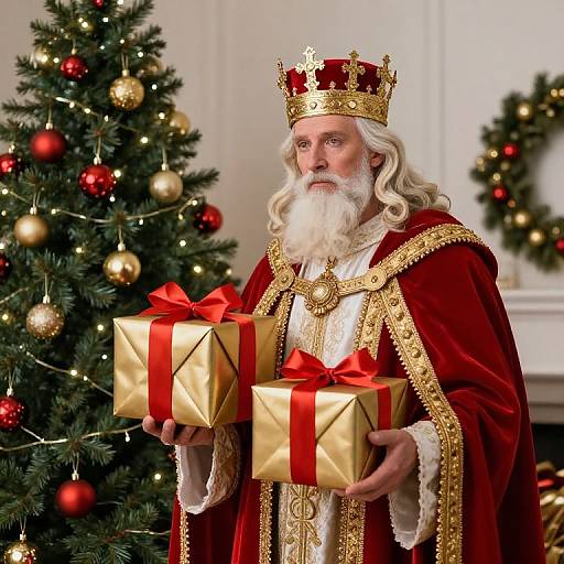 Regal St Nicholas with Gifts and Tree