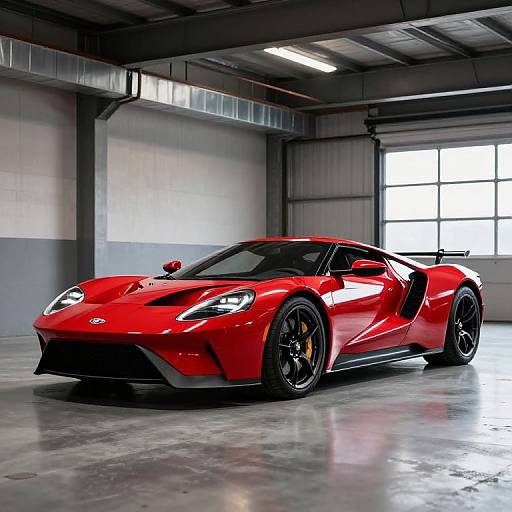 Red 2017 Ford GT in Industrial Garage