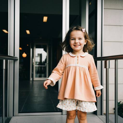 Smiling Toddler Girl in Peach Tunic Outdoors