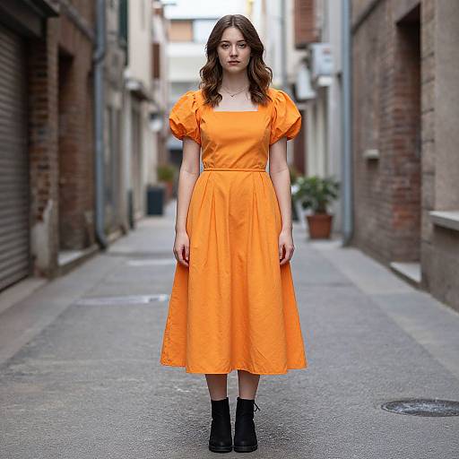 Woman in Orange Dress Alley