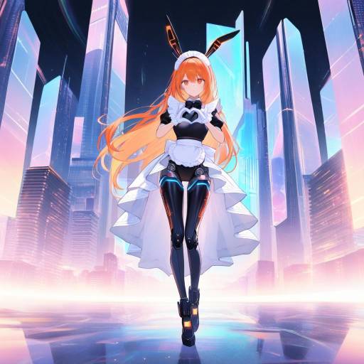 Futuristic Android Maid in Sci-Fi City