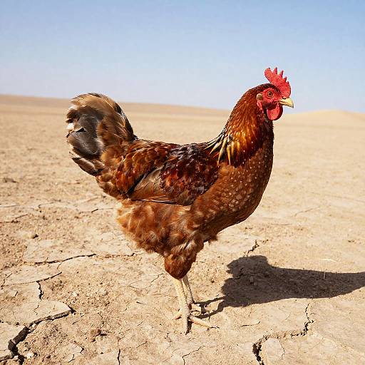 Desert Chicken on Sunlit Cracked Earth