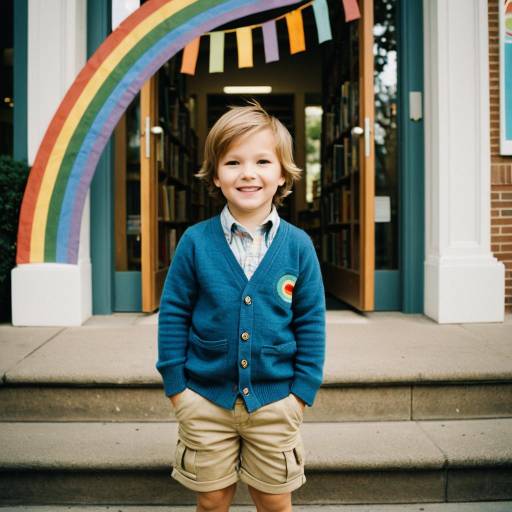 Smiling toddler boy outside children's library