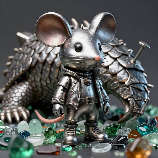 Futuristic Metallic Mouse Amidst Seaglass