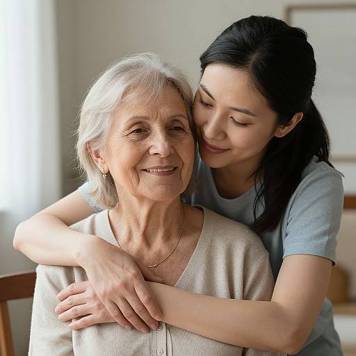 Compassionate Embrace Between Caregiver and Elderly Woman
