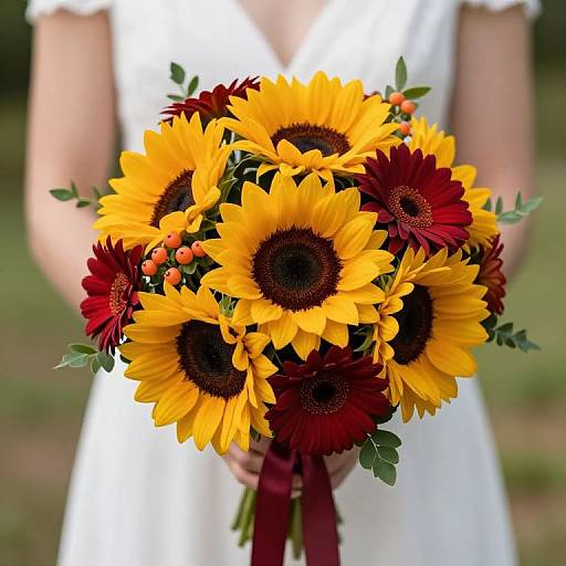 Bride with Vibrant Sunflower Bouquet