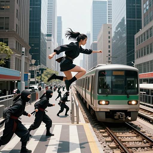 Cyberpunk Cityscape with Stylish Girl