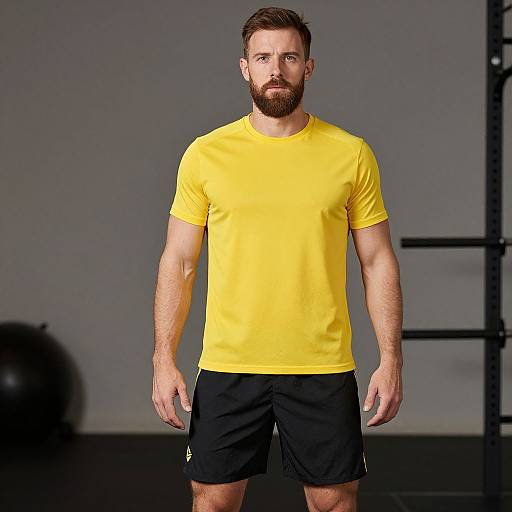 Bearded Man in Simmons Workout Costume