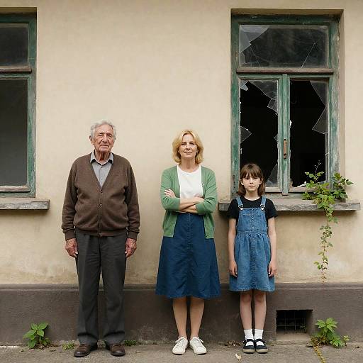 Three Generations Outside a Vintage Building