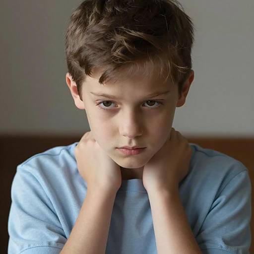 Serious Young Boy Portrait in Soft Light