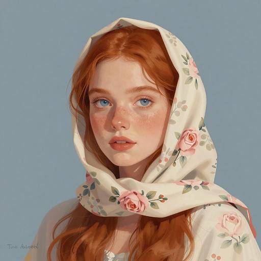 Fair-Skinned Woman in Floral Shawl