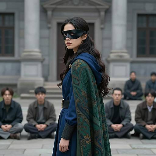 Woman in Black Mask with Cloak and Observers