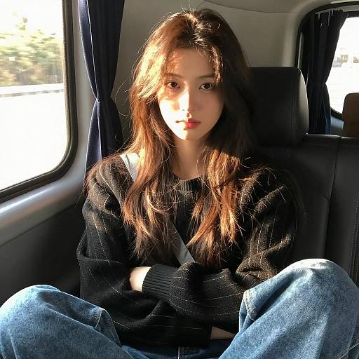 Young Woman in Dimly Lit Vehicle