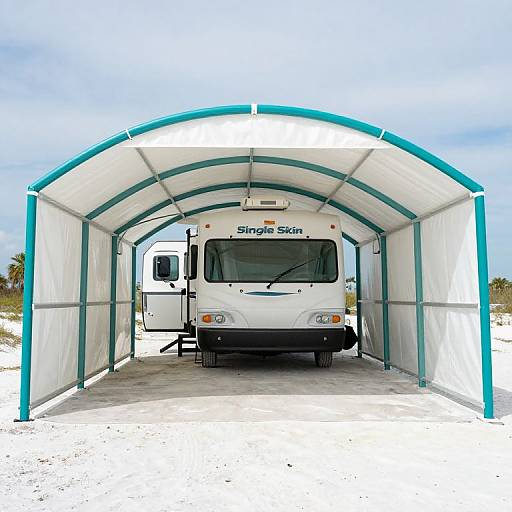 Teal Frame Single Skin Shelter with RV