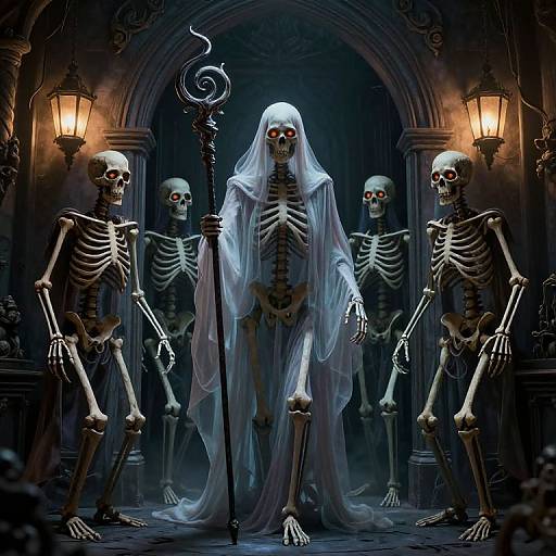 Glowing Skeletons Emerge from Doorway