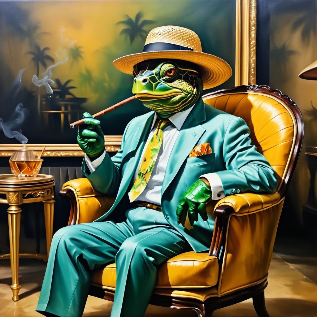 Vintage Turtle in a Mob Boss Chair