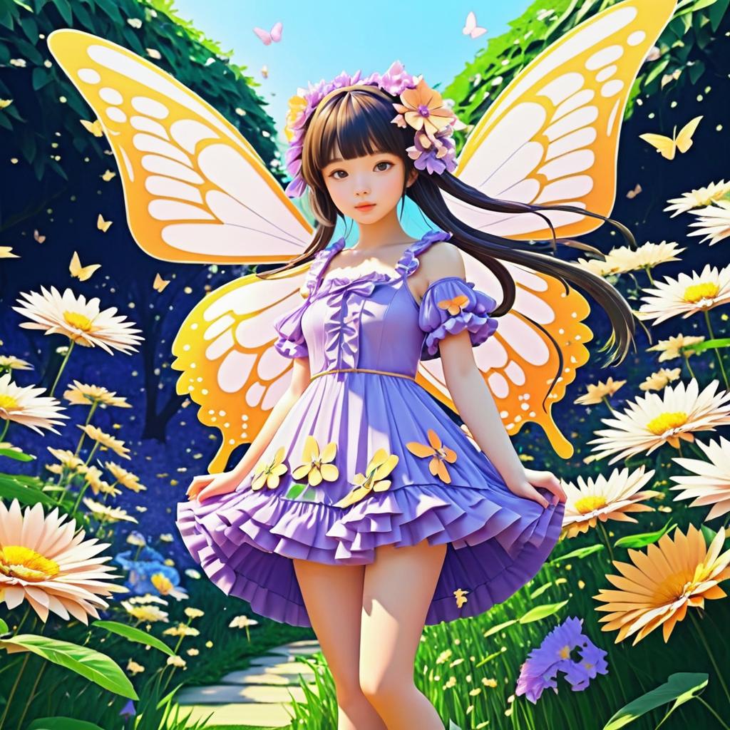 Anime Girl with Butterfly Wings in Bloom