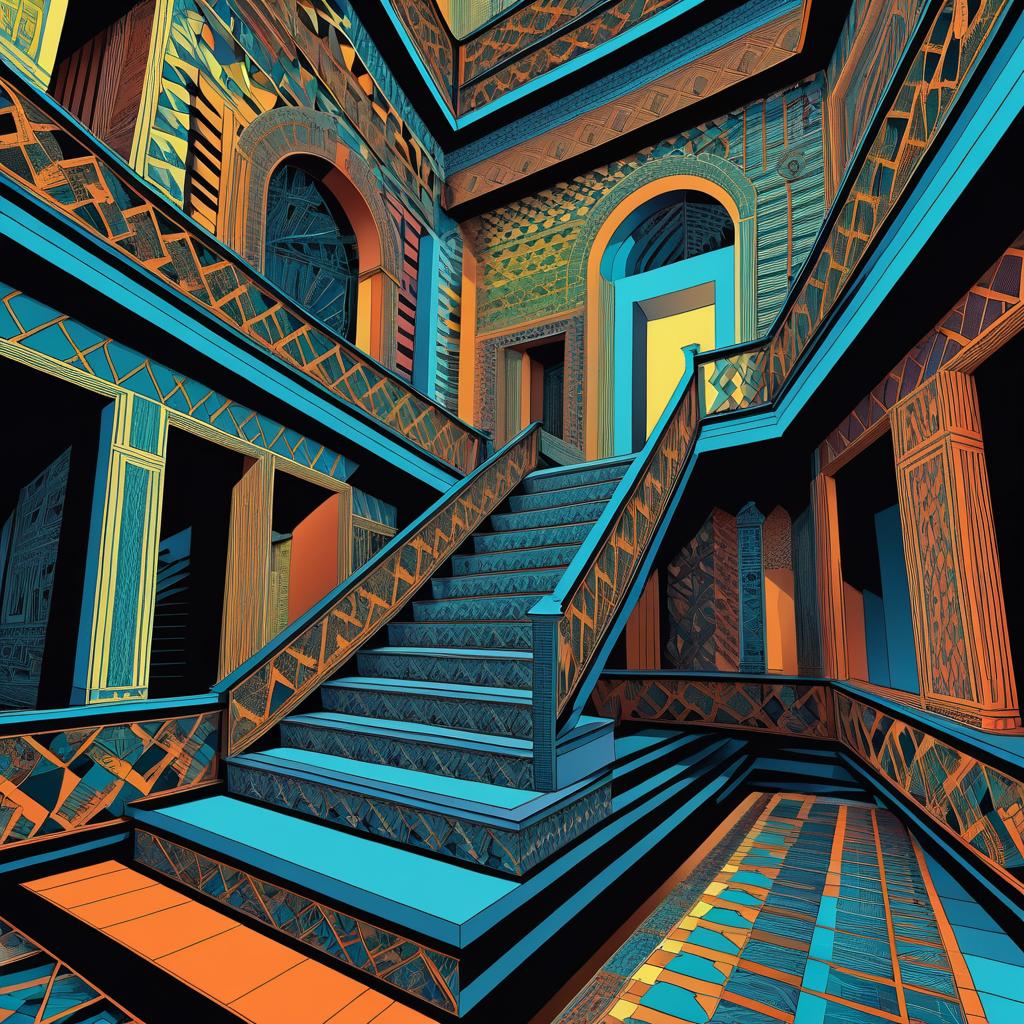 Intricate Optical Illusion Staircase Art