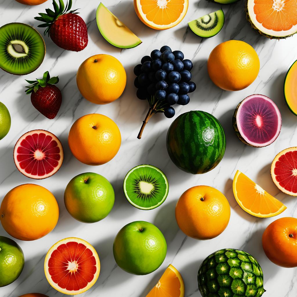 Exotic Fruits on Minimalist Marble Background