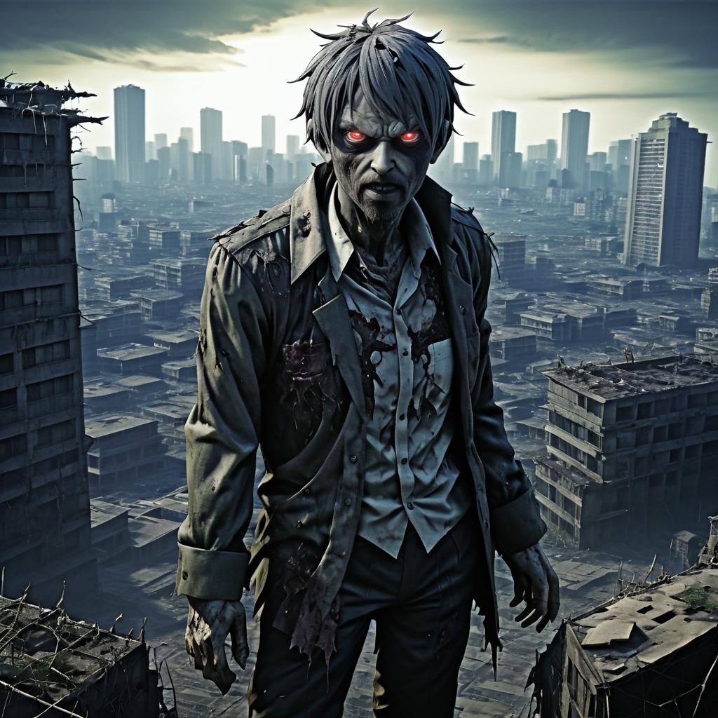 Grotesque Zombie in Desolate Cityscape