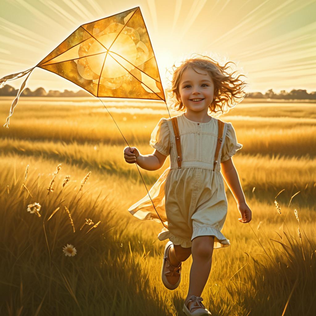 Joyful Child with Kite in Sunlit Meadow