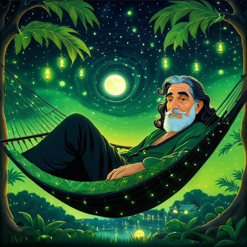 Dreamy Elder in a Hammock Under Moonlight