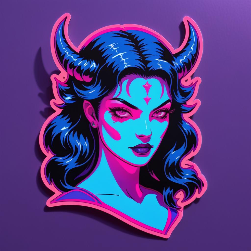 Vibrant Female Demon Die Cut Sticker Design