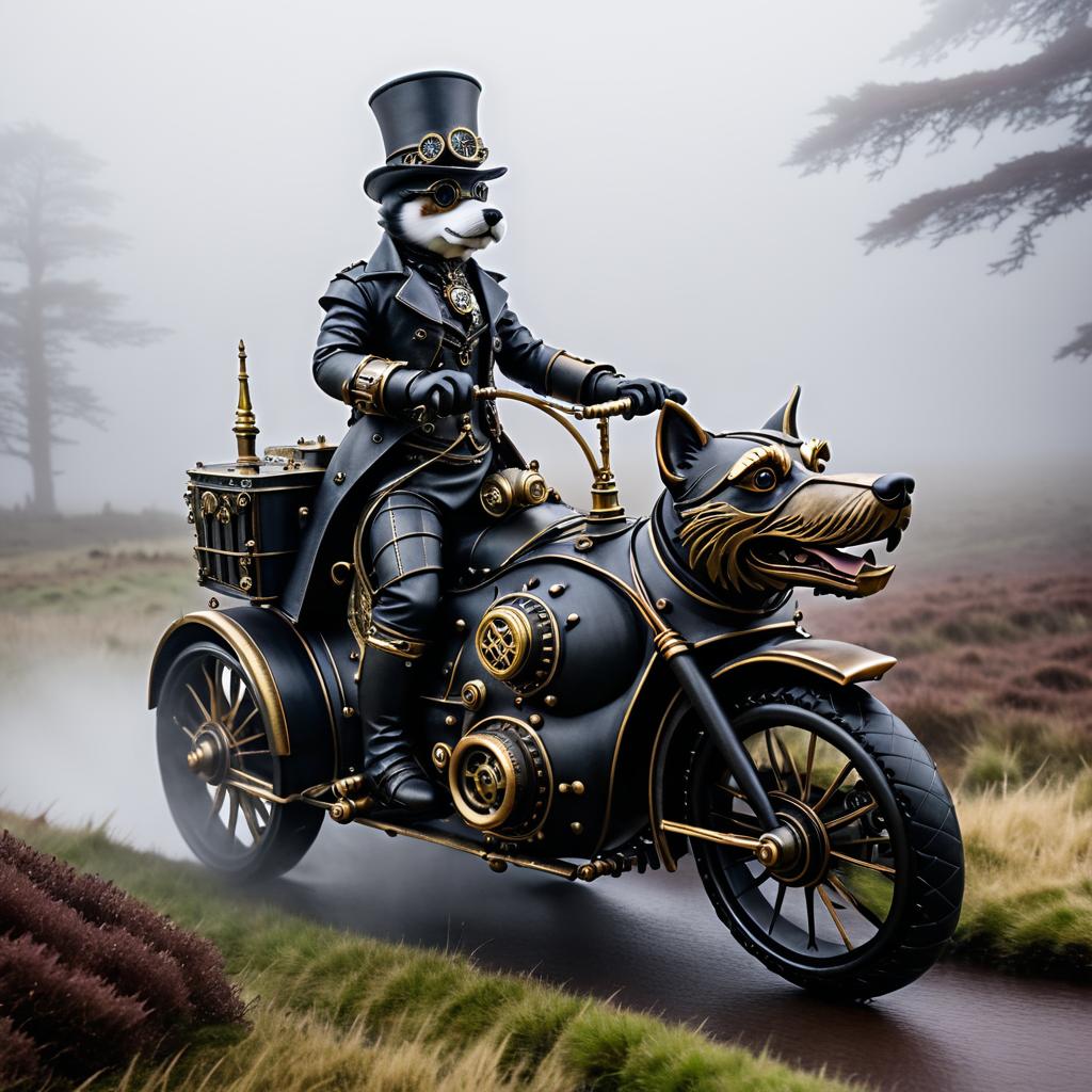 Steampunk Dog on Gothic Motorbike Adventure