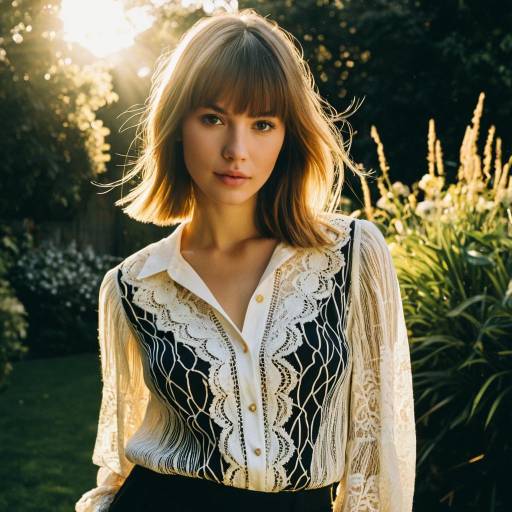 Fashion Model with Wispy Fringe Hairstyle in Garden