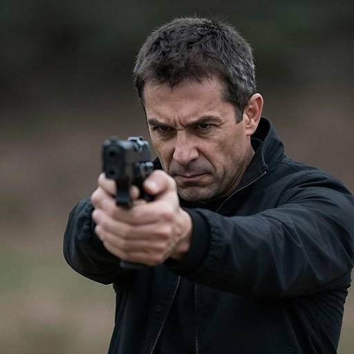 Dramatic Portrait of Man Pointing Gun