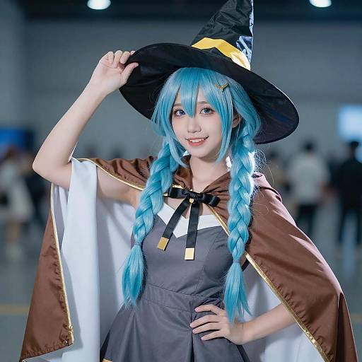 Smiling Witch with Light Blue Braids