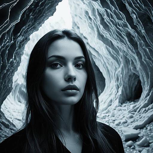 Monochrome Portrait in Crystalline Cavern