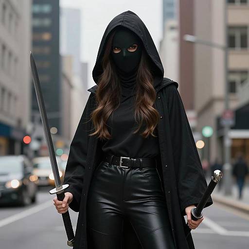 Mysterious Woman in Urban Cloak