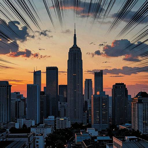 Comic Book City Skyline at Sunset