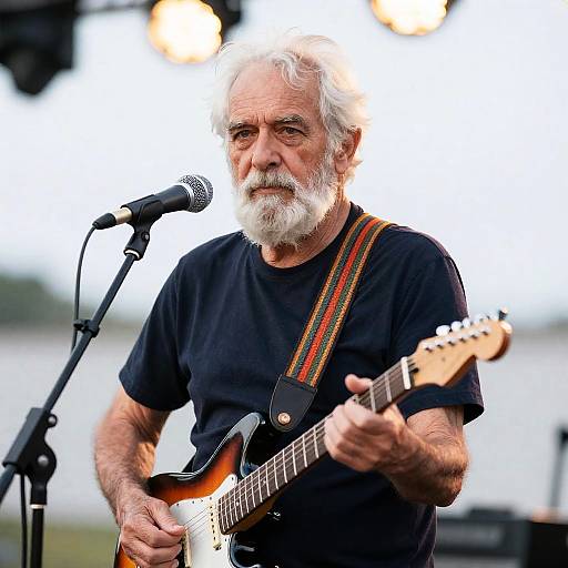 Elderly Guitarist in Vibrant Setting