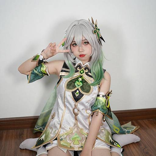 Fantasy Woman with White and Green Hair