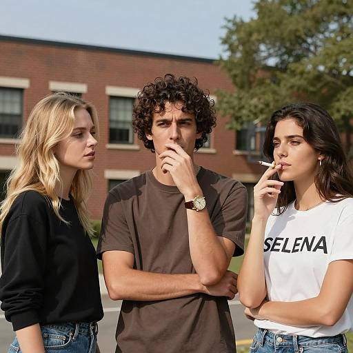 Three Young Adults Standing Outdoors