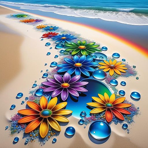 Vibrant Fractal Flowers on Salty Beach
