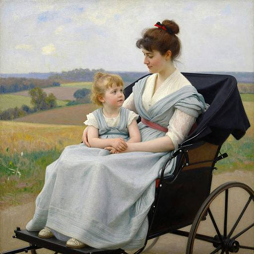 Classical Woman and Child Carriage Painting