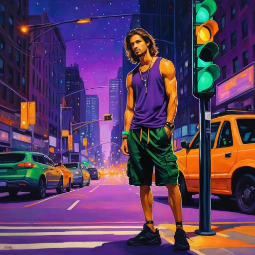 Empowered Man in Neon Urban Nightlife Empowered Man in Neon Urban Nightlife